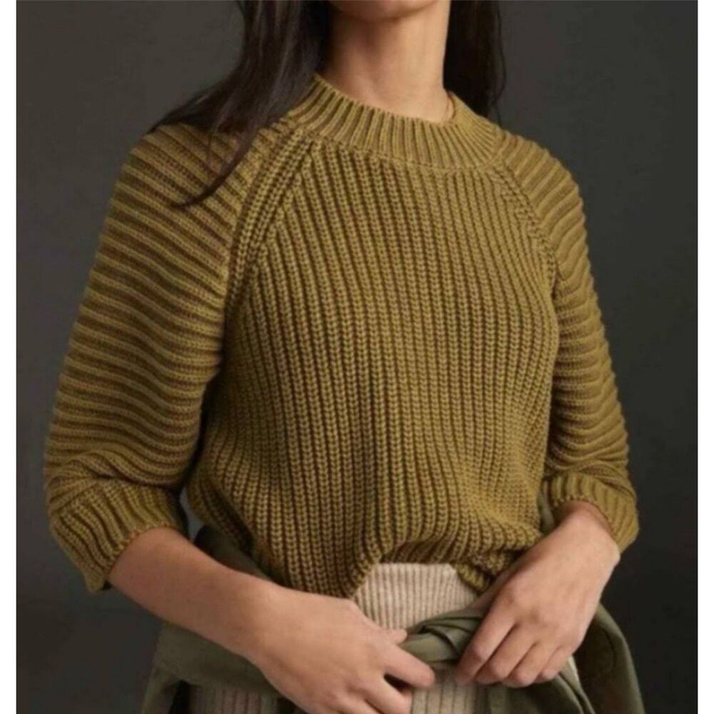 Maeve By Anthropologie Mackenzie Chunky Ribbed Sweater Size XS Cotton Green